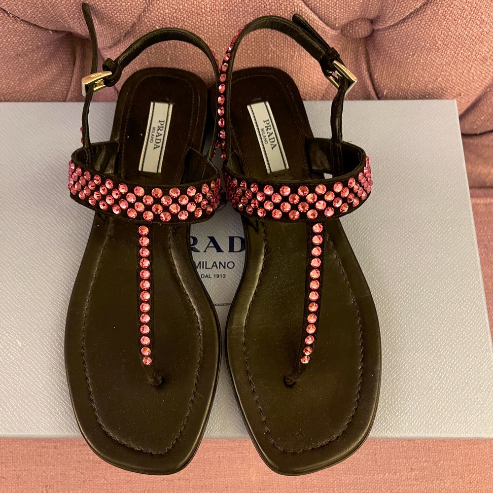 Prada Pink Crystal Sandals with Box 36